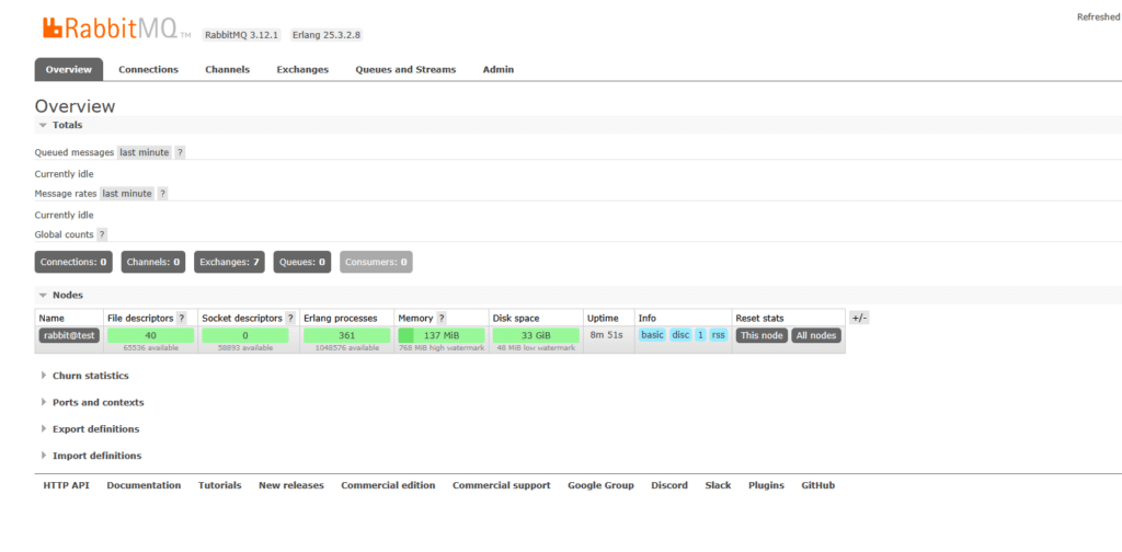 RabbitMQ management web UI